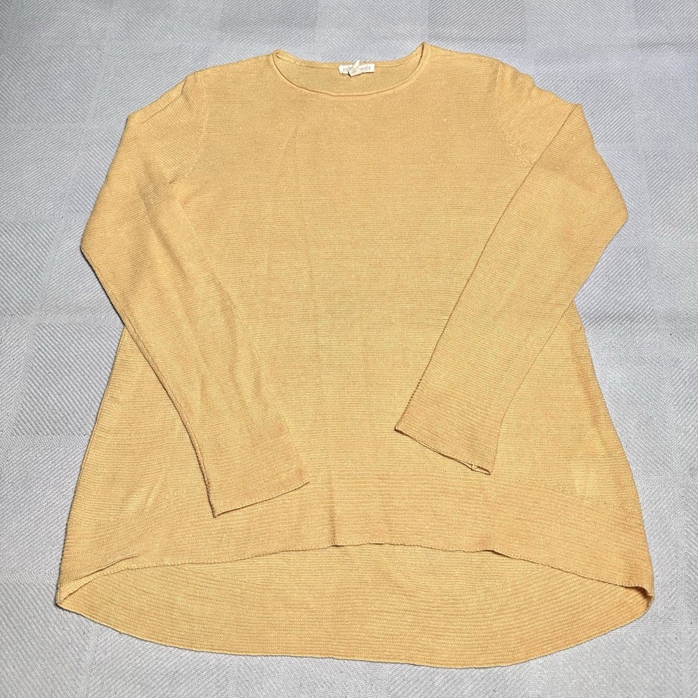 Eileen Fisher Hi Low Sweater Womens Small Organic Linen Long Sleeve Yellow
